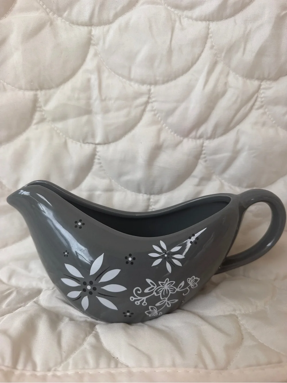 Gray Floral Ceramic Gravy Boat